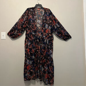 NWT Black Tape long sheer blue & pink kimono size 2X tie front